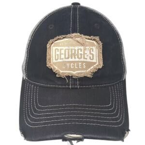 Vie Trucker Hat Black Gray OS Georges Cycles Boise Idaho Distressed Patch Mesh